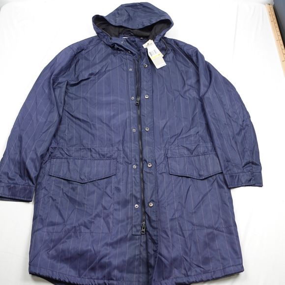 Kenneth Cole Reaction Long Windbreaker Men M Full Zip Blue Hooded Striped Lined - Picture 7 of 9